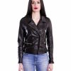 Black Color Lamb Leather Biker Jacket Smooth Effect