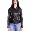 Black Color Lamb Leather Biker Jacket Smooth Effect