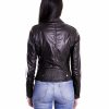 Black Color Lamb Leather Biker Jacket Smooth Effect