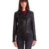 Black Color Lamb Leather Biker Jacket Smooth Effect