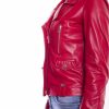 Red Color Lamb Leather Biker Jacket Smooth Effect