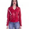 Red Color Lamb Leather Biker Jacket Smooth Effect
