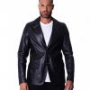 Black Lamb Leather Blazer Jacket Two Buttons