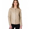 Cream Color Nappa Lamb Leather Jacket Smooth Effect