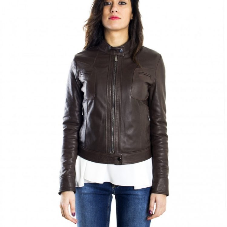 Dark Brown Color Nappa Lamb Leather Jacket Smooth Effect