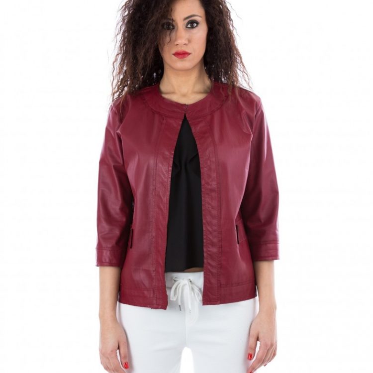 Red Color Nappa Lamb Leather Jacket Smooth Effect