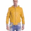 Yellow Lamb Leather Hooded Bomber Jacket
