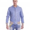 Sky Blue Lamb Leather Hooded Bomber Jacket