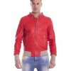 Red Lamb Leather Hooded Bomber Jacket