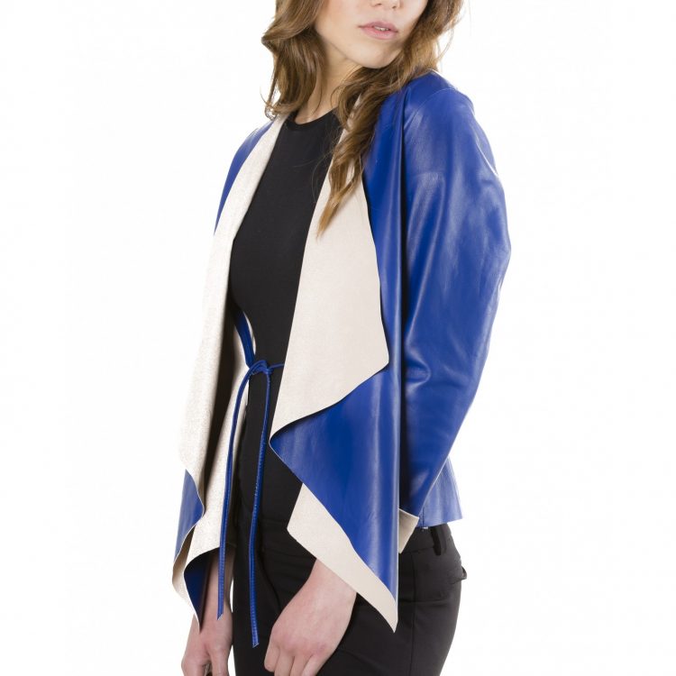 Blue Colour Nappa Lamb Leather Jacket Smooth Effect