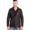 Dark Brown Color Nappa Lamb Leather Jacket 2 Buttons