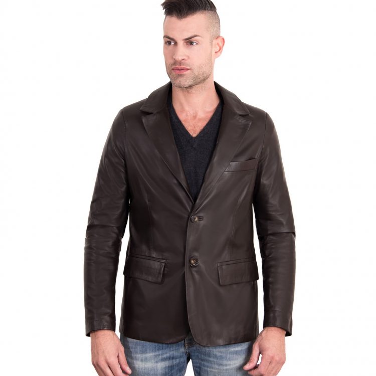 Dark Brown Color Nappa Lamb Leather Jacket 2 Buttons